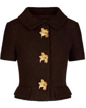 Oscar de la Renta Buttoned Short-Sleeve Tweed Jacket - Black