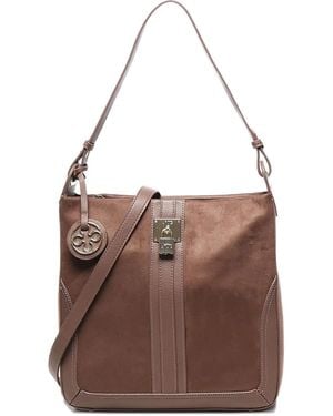 V73 Georgia Suede Leather-Trimmed Shoulder Bag - Brown