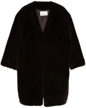 Frankie Shop Open Front Faux Fur Coat - Black