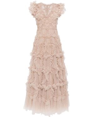 Needle & Thread Amorette V-Neck Ruffled Gown - Natural
