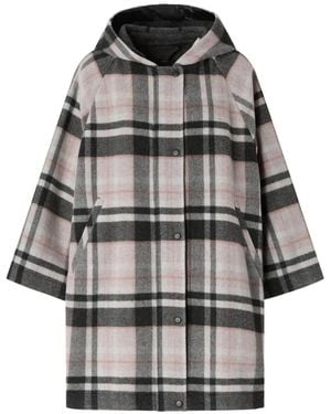 Pinko Check Wool-Blend Cape - Gray