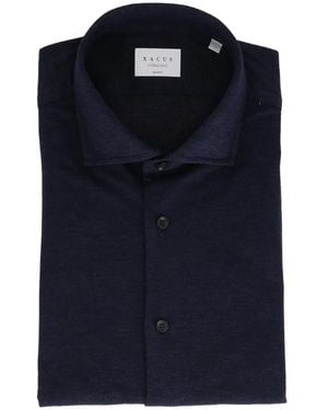 Xacus Knitted Spread-Collar Shirt - Blue