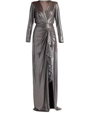 Tadashi Shoji Pleated Metallic-effect Gown - Gray