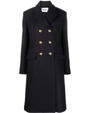 Miu Miu Double-Breasted Virgin Wool Coat - Black
