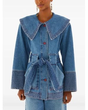 FARM Rio Veste Ceinturée À Col Cranté - Bleu