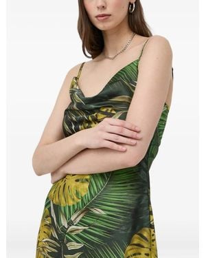 Guess Cowl-Neck Leaf-Print Dress - Green
