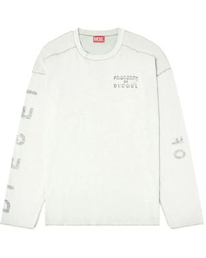 DIESEL Relaxed Long-Sleeve T-Shirt With Printed Sleeves - White