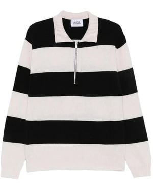 Alpha Studio Pull Rayé À Col Zippé - Black
