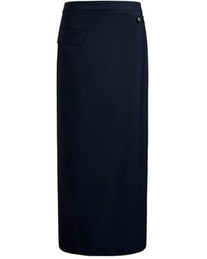 12 STOREEZ Asymmetric Faux-Wrap Midi Skirt - Blue