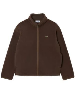 Lacoste High Neck Sherpa Jacket - Brown