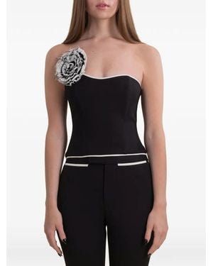 Contessa Mills Helix Floral-Appliqué Top - Black