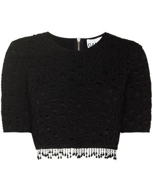 Ganni Beaded Tassels Crochet Crop Top - Black