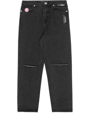 Aape By A Bathing Ape Moonface Patch Distressed Jeans - Gray