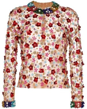Ashish Beaded Floral Top - Red