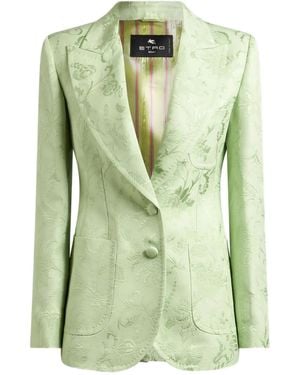 Etro Single-Breasted Jacquard Jacket With Floral Motif - Green