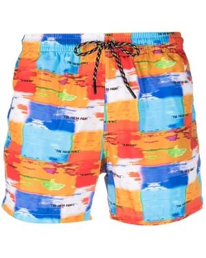 NOS Beachwear Abstract-Print Drawstring Swim Shorts - Blue