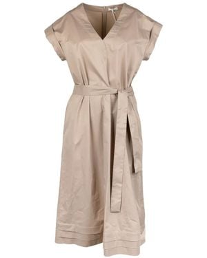 Peserico Belted V-Neck Dress - Natural