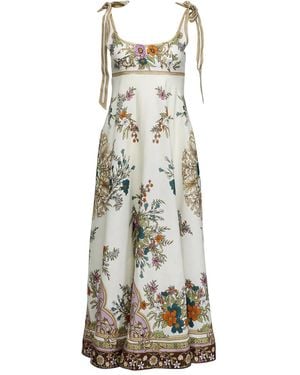ALÉMAIS Floral Tie-Strap Midi Dress - White