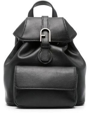 Furla Logo-Buckle Leather Backpack - Black