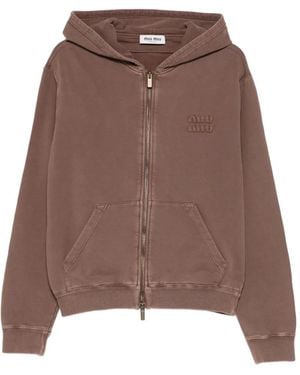 Miu Miu Embroidered Zip Hoodie - Brown
