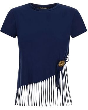 Roberto Cavalli Camisa con detalle de flecos - Azul