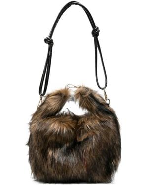 La Milanesa Faux-Fur Logo-Plaque Shoulder Bag - Brown