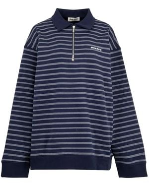 Miu Miu Gestreiftes Sweatshirt mit Polokragen - Blau