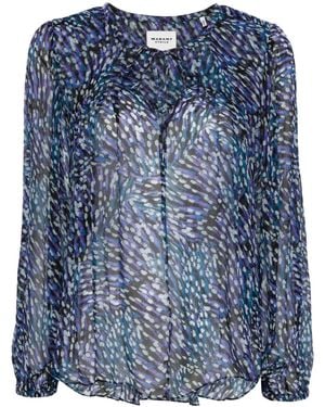 Isabel Marant Abstract Pattern Semi-Sheer Blouse With Keyhole Detail - Blue