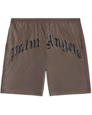 Palm Angels Curved-Logo Swim Shorts - Grey