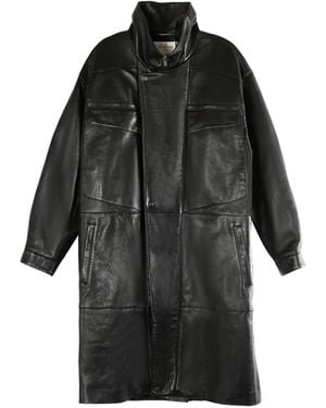 Saint Laurent Panelled Leather Coat - ブラック