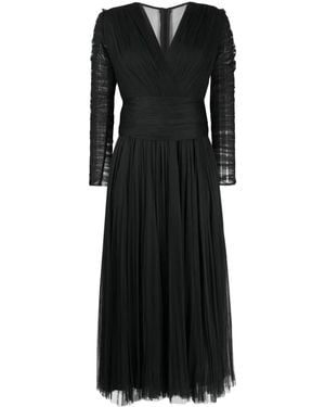 Ana Radu V-Neck Long-Sleeve Midi Dress - Black