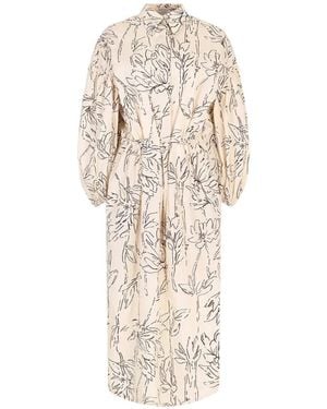 Brunello Cucinelli Floral-Print Midi Dress - White