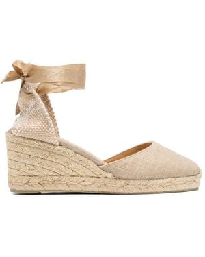 Castañer Carina Ribbon Wedge Sandals - Natural