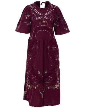 Sea Crew-Neck Embroidered Midi Dress - Purple