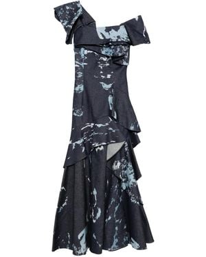 Saiid Kobeisy Printed Denim Dress - Blue