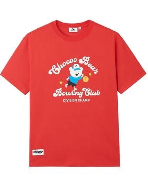 Chocoolate Bear-Print T-Shirt - Red