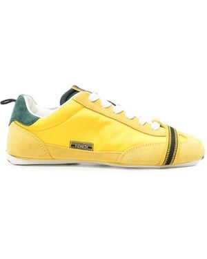 Fendi Suede-Trim Paneled Sneakers - Yellow
