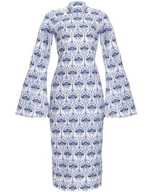 Agua Bendita Marie Linen Embroidered Midi Dress - Blue