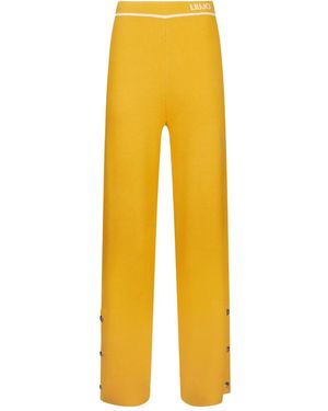Liu Jo Logo-waistband button-detail straight trousers - Amarillo