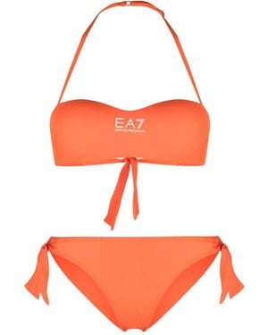 EA7 Logo-Print Halterneck Bikini Set - Orange