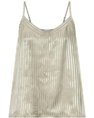 Hanro Striped Lace-Trim V-Neck Top - Natural