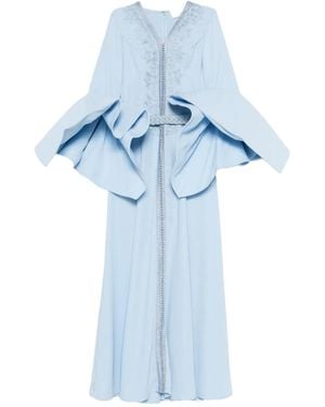 Reem Al Dhaheri Ruffled Embroidered Maxi Kaftan - Blue