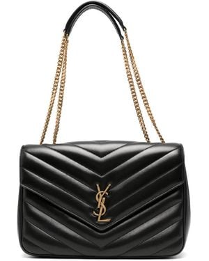 Saint Laurent Petit Sac Porté Épaule Loulou Matelassé En Cuir - Noir
