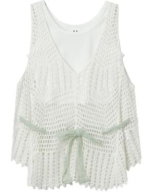B+ AB Crochet-Knit Layered Cotton Top - White