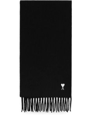 Ami Paris Bufanda De Lana Con Motivo Ami De Coeur - Negro
