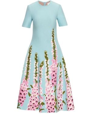 Oscar de la Renta Foxglove Jacquard Dress - Blue