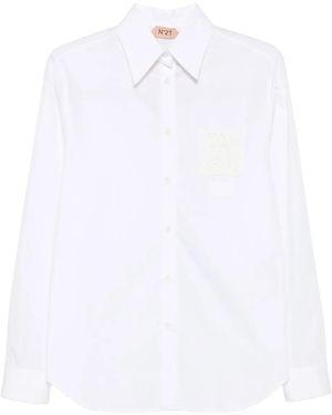 N°21 Lace-Pocket Cotton Shirt - White