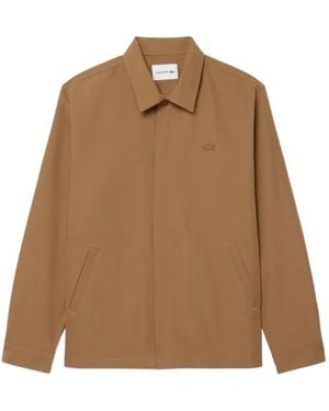 Lacoste Surchemise En Sergé De Coton Mélangé - Natural