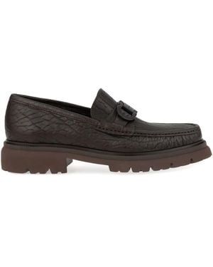 Ferragamo Gancini Detailed Textured-Leather Loafers - Brown
