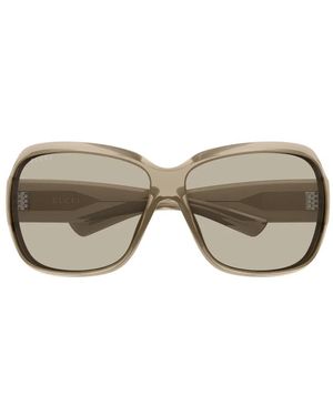 Gucci Logo-Print Square-Frame Sunglasses - Grey